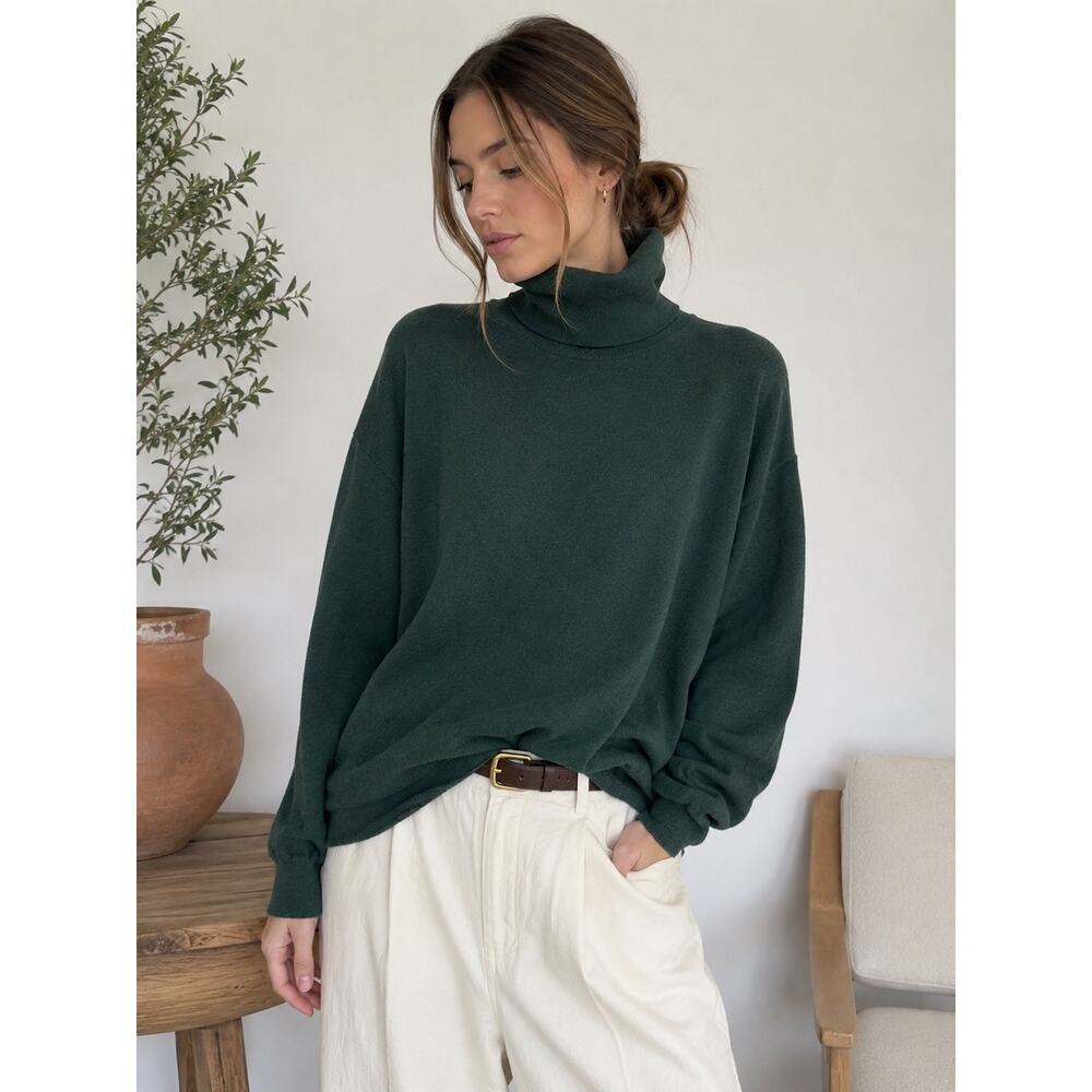 Brunello Cucinelli Cashmere Emerald Green Turtleneck Oversized Sweater XL